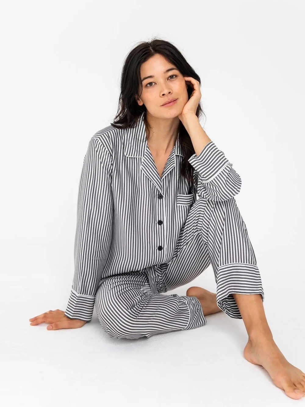 Ettitude Black & White Striped Women's Pajama Set Top & Pants Sz L Or M